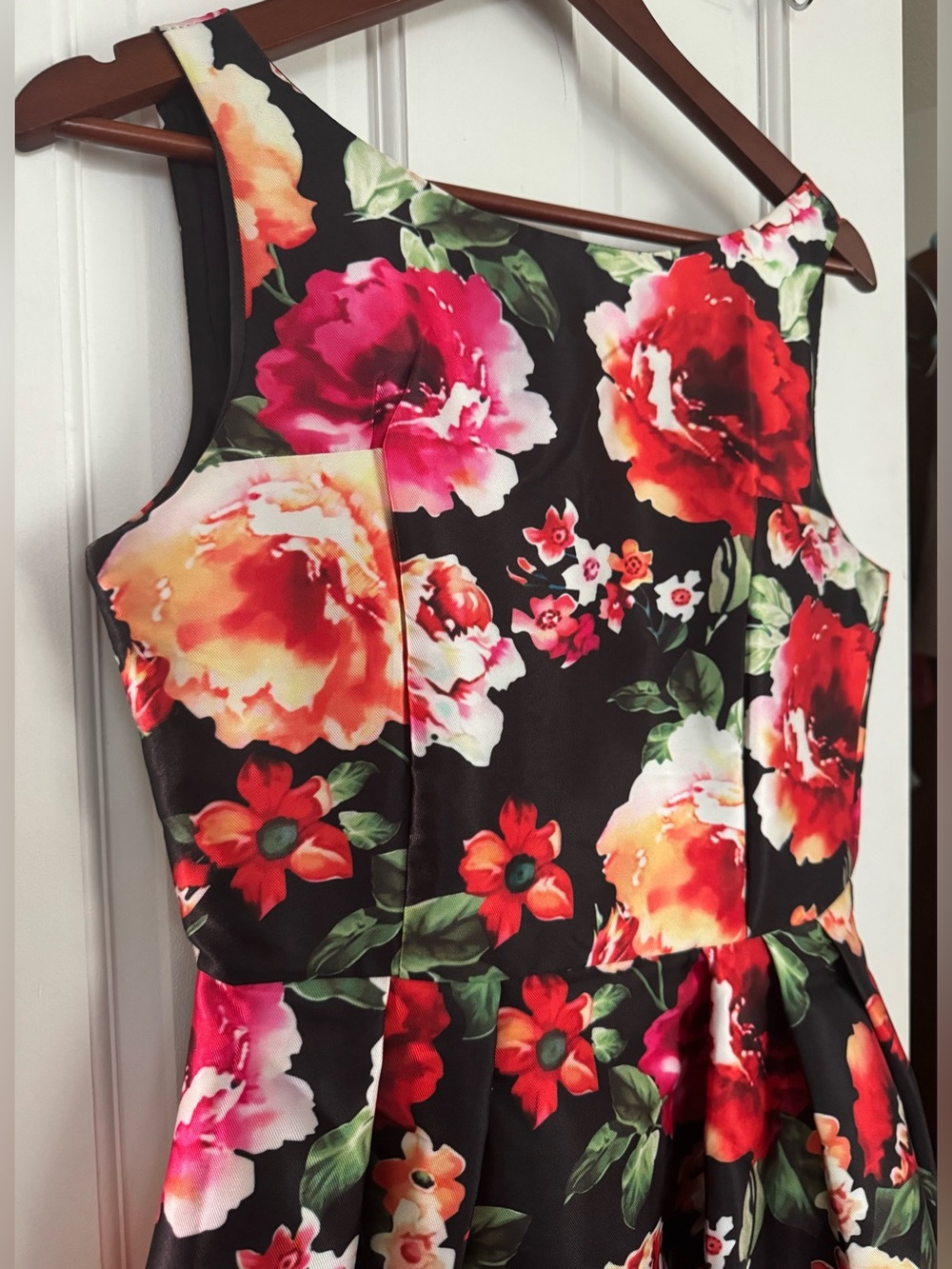 Chicwish Black Floral Midi Dress with Red, Pink & Cream Blooms - Picture 3 of 6